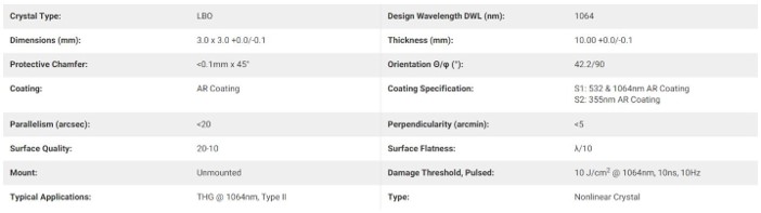 spec_3 x 3 x 10mm, 1064nm THG, Type II LBO Nonlinear Crystal_1.jpg